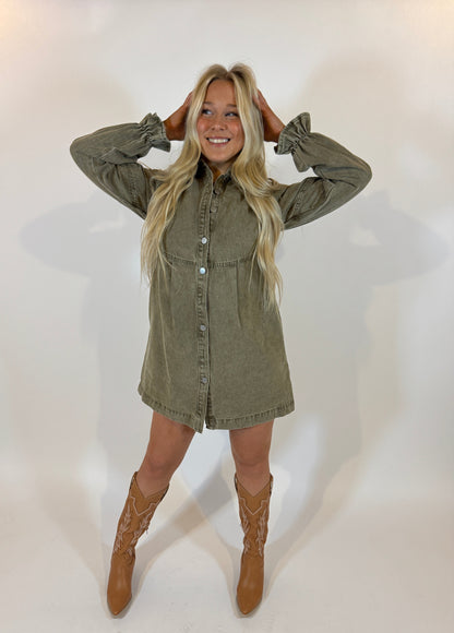 Olive Denim Dress