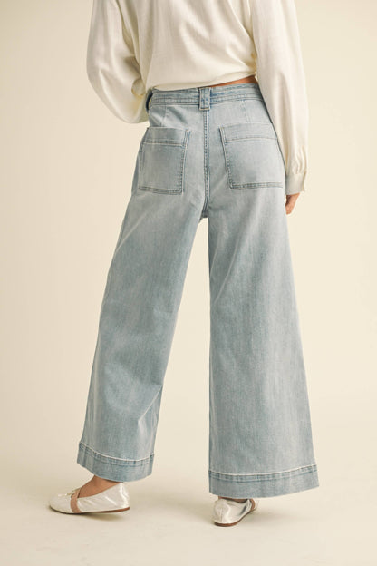 Washed Denim Tie Front Pants