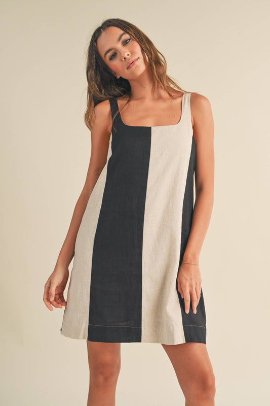 Color Block Linen Midi Dress